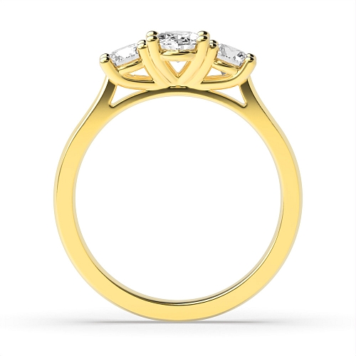 4 Prong Oval Yellow Gold And round separate claws Trilogy Engagement Rings