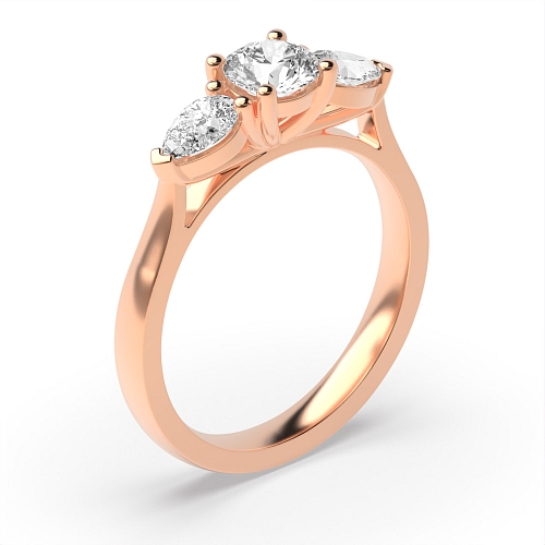 4 Prong Round Rose Gold And pear Trilogy Engagement Rings