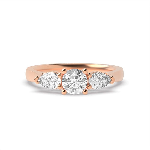 4 Prong Round Rose Gold And pear Trilogy Engagement Rings