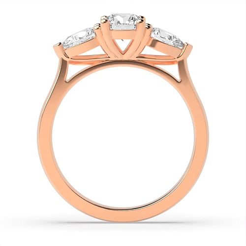4 Prong Round Rose Gold And pear Trilogy Engagement Rings