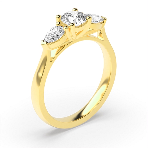 4 Prong Round Yellow Gold And pear Engagement Rings