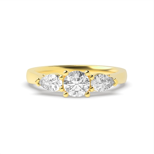 4 Prong Round Yellow Gold And pear Engagement Rings