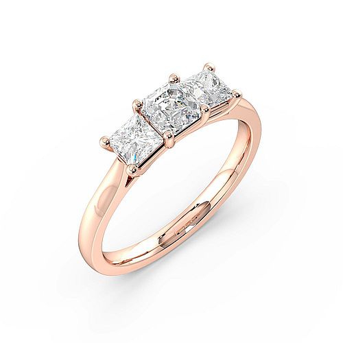 Trilogy Asscher Diamond Rings 4 Prong Setting In Rose Gold