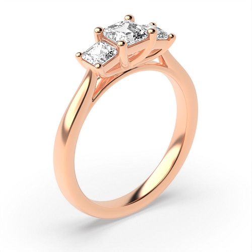 4 Prong Asscher Rose Gold Graduating step Trilogy Engagement Rings