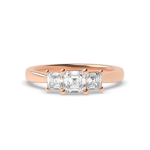 4 Prong Asscher Rose Gold Graduating step Trilogy Engagement Rings