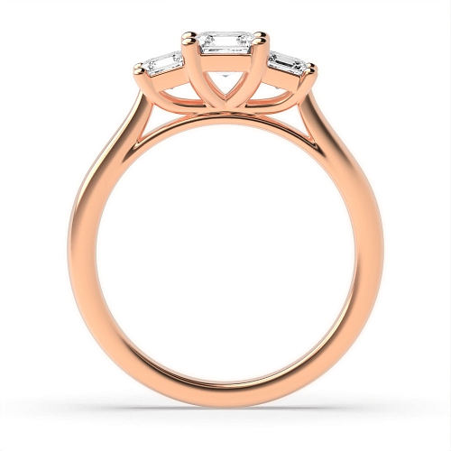 4 Prong Asscher Rose Gold Graduating step Trilogy Engagement Rings
