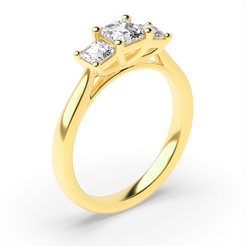 4 Prong Asscher Yellow Gold Graduating step Engagement Rings