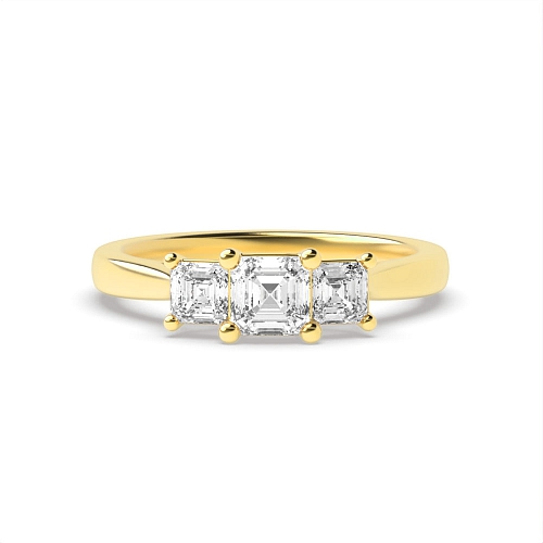 4 Prong Asscher Yellow Gold Graduating step Engagement Rings