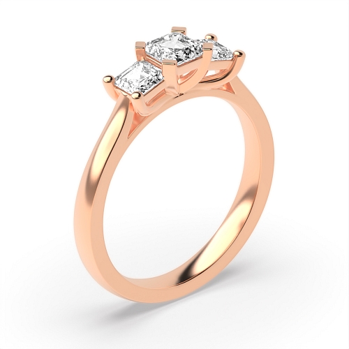 Asscher Rose Gold Square claws Trilogy Engagement Rings