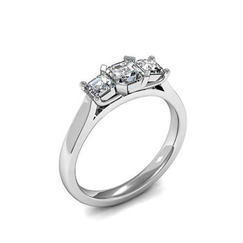 4 Prong Asscher Square Claws Three Stone Diamond Ring