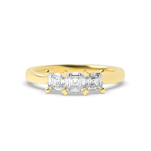 Asscher Yellow Gold Square claws Trilogy Engagement Rings