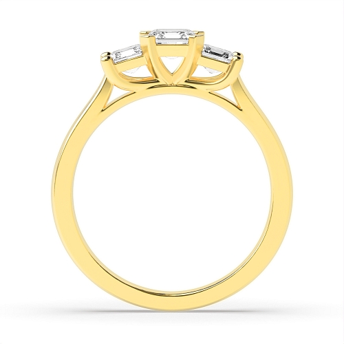 Asscher Yellow Gold Square claws Trilogy Engagement Rings