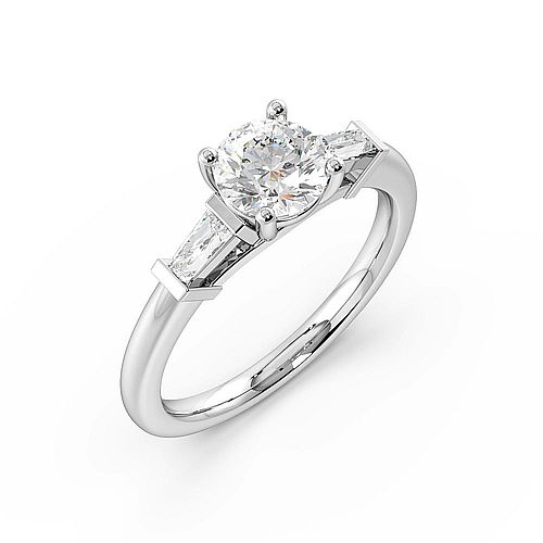 4 Prong Round Platinum Three Stone Engagement Rings
