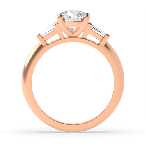 4 Prong Round Rose Gold With tapered baguette Trilogy Engagement Rings