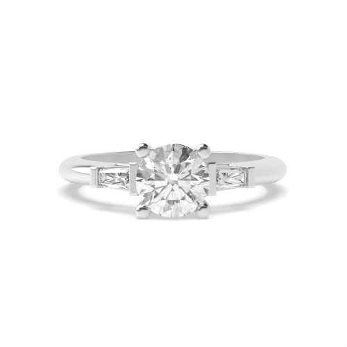 4 Prong Round With tapered baguette Moissanite Engagement Rings