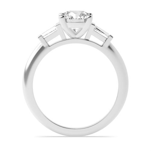 4 Prong Round With tapered baguette Moissanite Engagement Rings