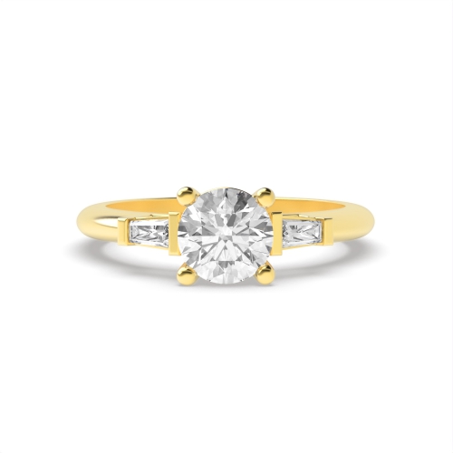 4 Prong Round Yellow Gold With tapered baguette Engagement Rings