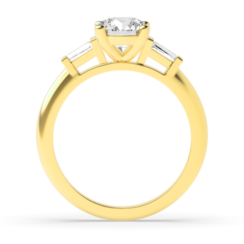 4 Prong Round Yellow Gold With tapered baguette Engagement Rings