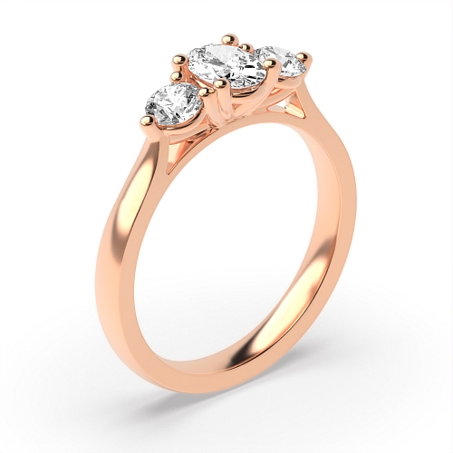 Oval Rose Gold And round raised setting Trilogy Engagement Rings