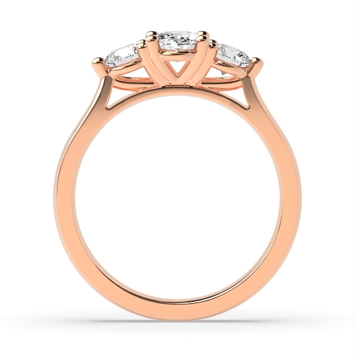Oval Rose Gold And round raised setting Trilogy Engagement Rings