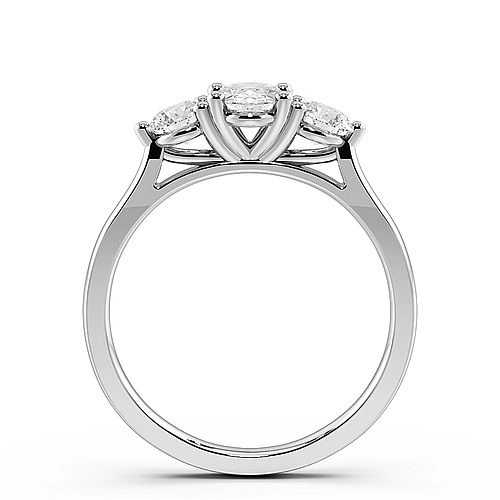 4 Prong Oval And Round Raised Setting Three Stone Diamond Ring