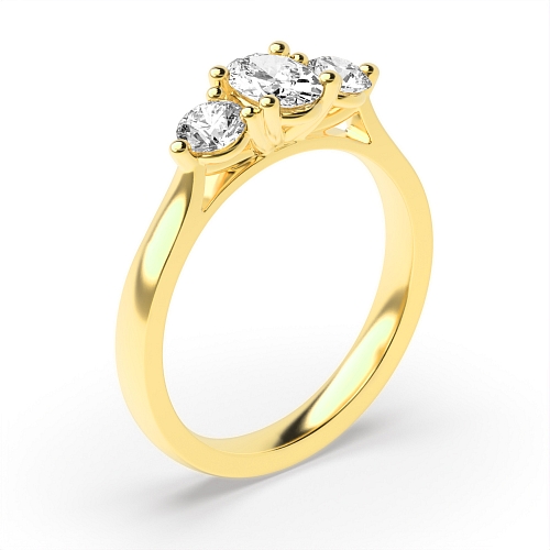 Oval Yellow Gold And round raised setting Engagement Rings