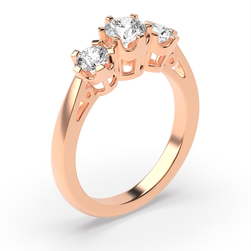 6 Prong Round Rose Gold Crown setting Trilogy Engagement Rings
