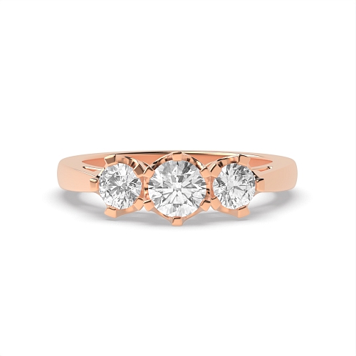 6 Prong Round Rose Gold Crown setting Trilogy Engagement Rings