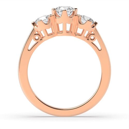 6 Prong Round Rose Gold Crown setting Trilogy Engagement Rings
