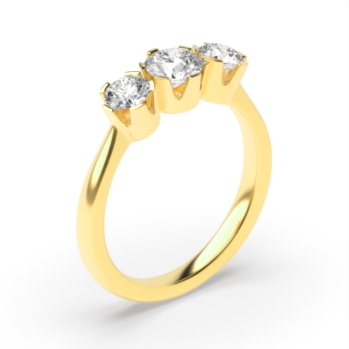 Round Trilogy Diamond Rings 6 Prong Setting in Yellow / White Gold
