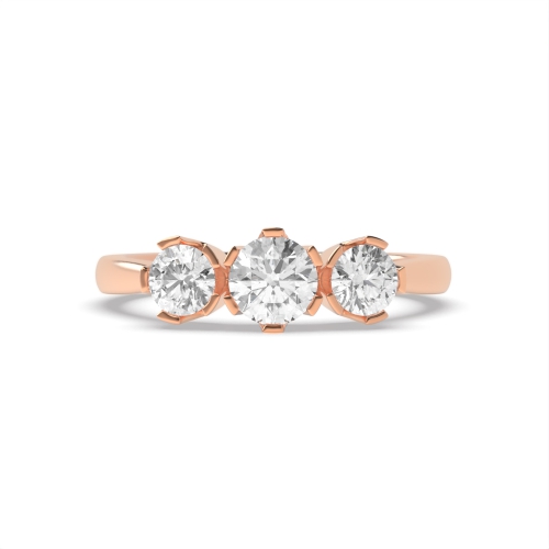 6 Prong Round Rose Gold Flat claws Trilogy Engagement Rings