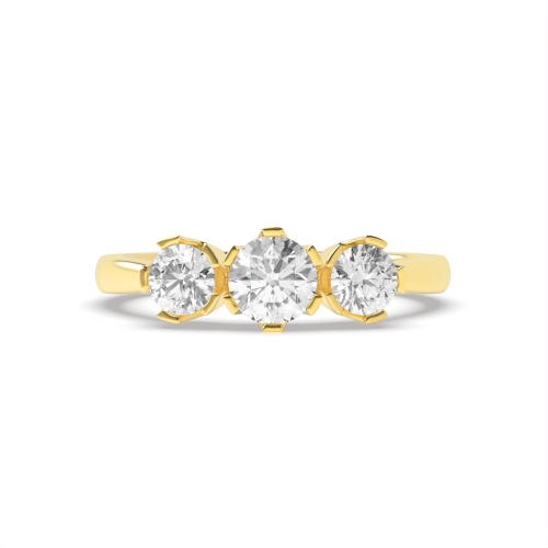 6 Prong Round Yellow Gold Flat claws Engagement Rings