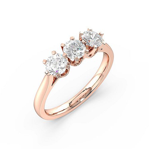 Round Trilogy Diamond Rings 6 Prong Setting in Rose / Yellow / White Gold