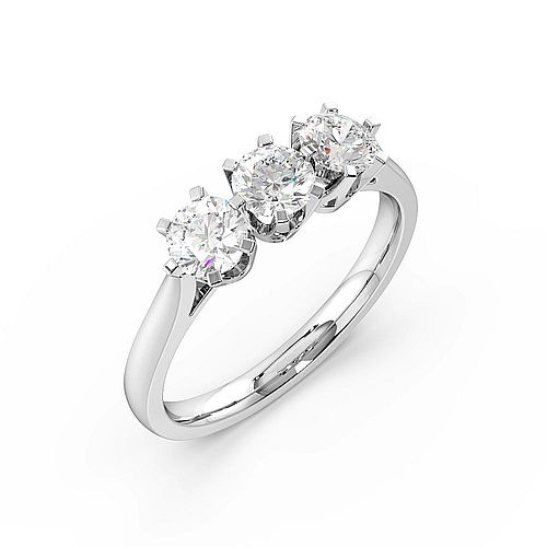 6 Prong Round Platinum Three Stone Engagement Rings