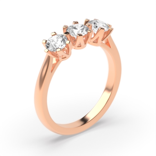 6 Prong Round Rose Gold Square claw crown setting Trilogy Engagement Rings