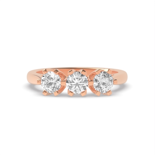 6 Prong Round Rose Gold Square claw crown setting Trilogy Engagement Rings