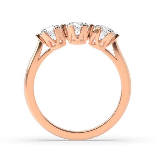 6 Prong Round Rose Gold Square claw crown setting Trilogy Engagement Rings