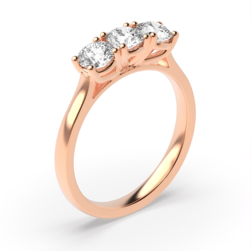 4 Prong Round Rose Gold Raise setting equal Trilogy Engagement Rings