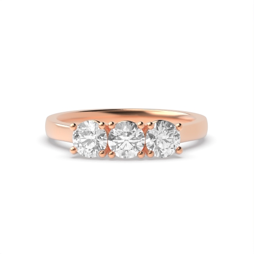 4 Prong Round Rose Gold Raise setting equal Trilogy Engagement Rings