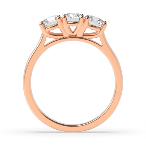 4 Prong Round Rose Gold Raise setting equal Trilogy Engagement Rings