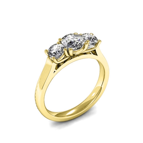 Trilogy Round Diamond Rings 4 Prong Setting In Yellow Gold