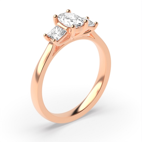 4 Prong Oval Rose Gold And princess on side Trilogy Engagement Rings