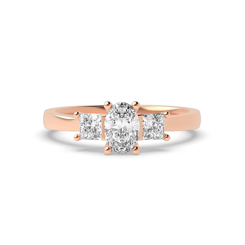 4 Prong Oval Rose Gold And princess on side Trilogy Engagement Rings