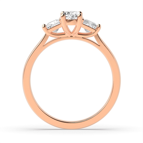 4 Prong Oval Rose Gold And princess on side Trilogy Engagement Rings