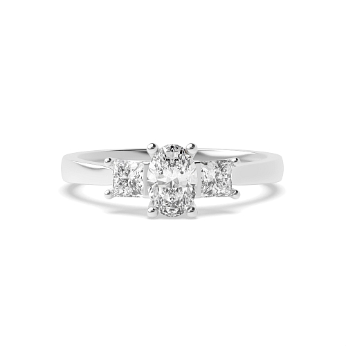 4 Prong Oval And princess on side Naturally Mined Diamond Trilogy Engagement Rings