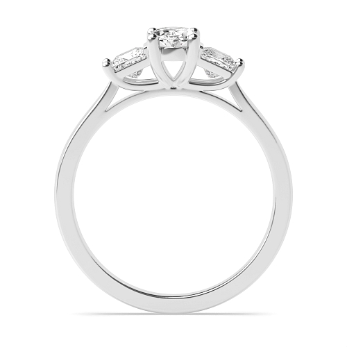 4 Prong Oval And princess on side Naturally Mined Diamond Trilogy Engagement Rings