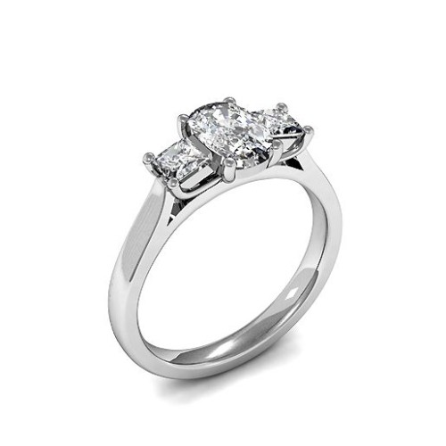 4 Prong Oval And Princess on Side Three Stone Engagement Ring