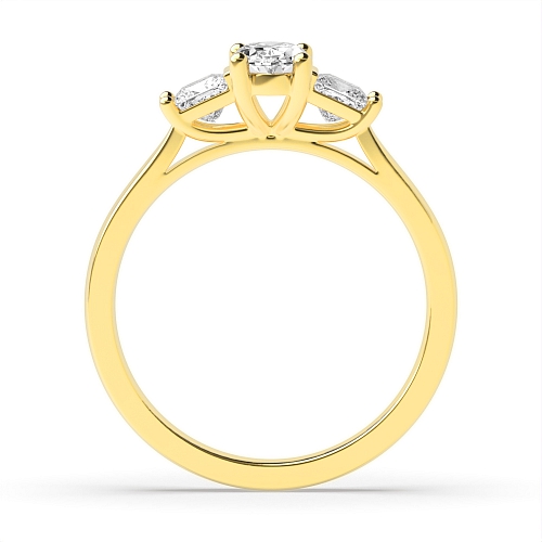 4 Prong Oval Yellow Gold And princess on side Trilogy Engagement Rings