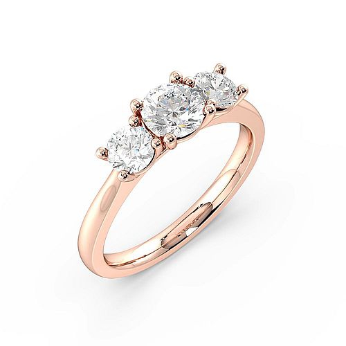 Trilogy Round Diamond Rings 4 Prong Setting in Rose / Yellow / White Gold