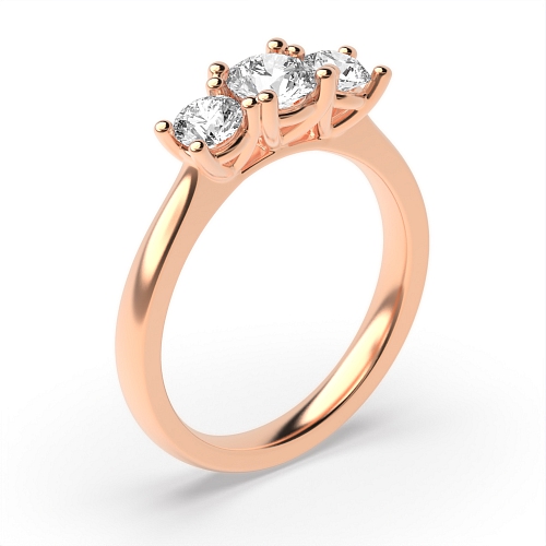 4 Prong Round Rose Gold High setting Trilogy Engagement Rings